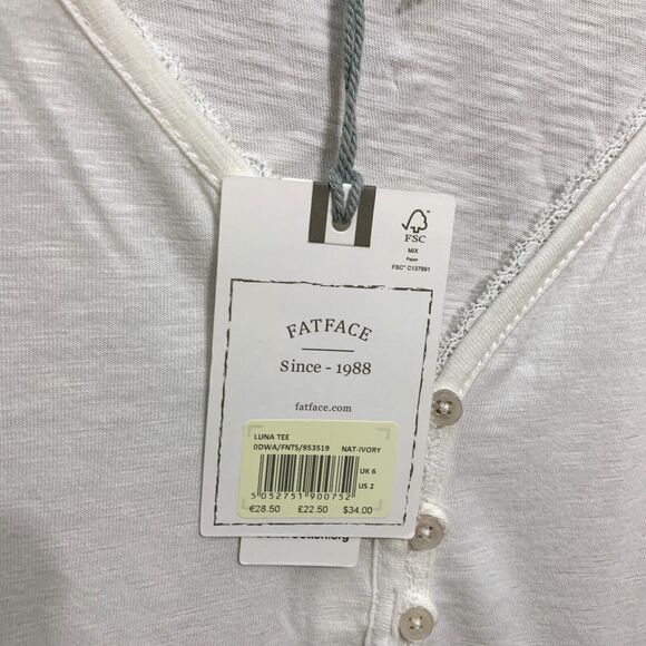 FAT FACE Ivory White LUNA Woven Sleep Tee Cotton/Modal SZ 2 NWT - Picture 4 of 7